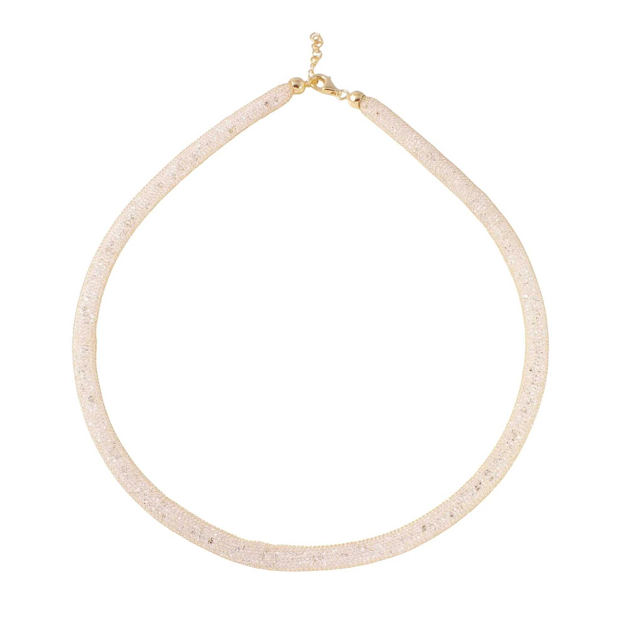 Gold Plated 925 Sterling Silver Mesh Inlay Swarovski Crystals Necklace - ECN00014Y
