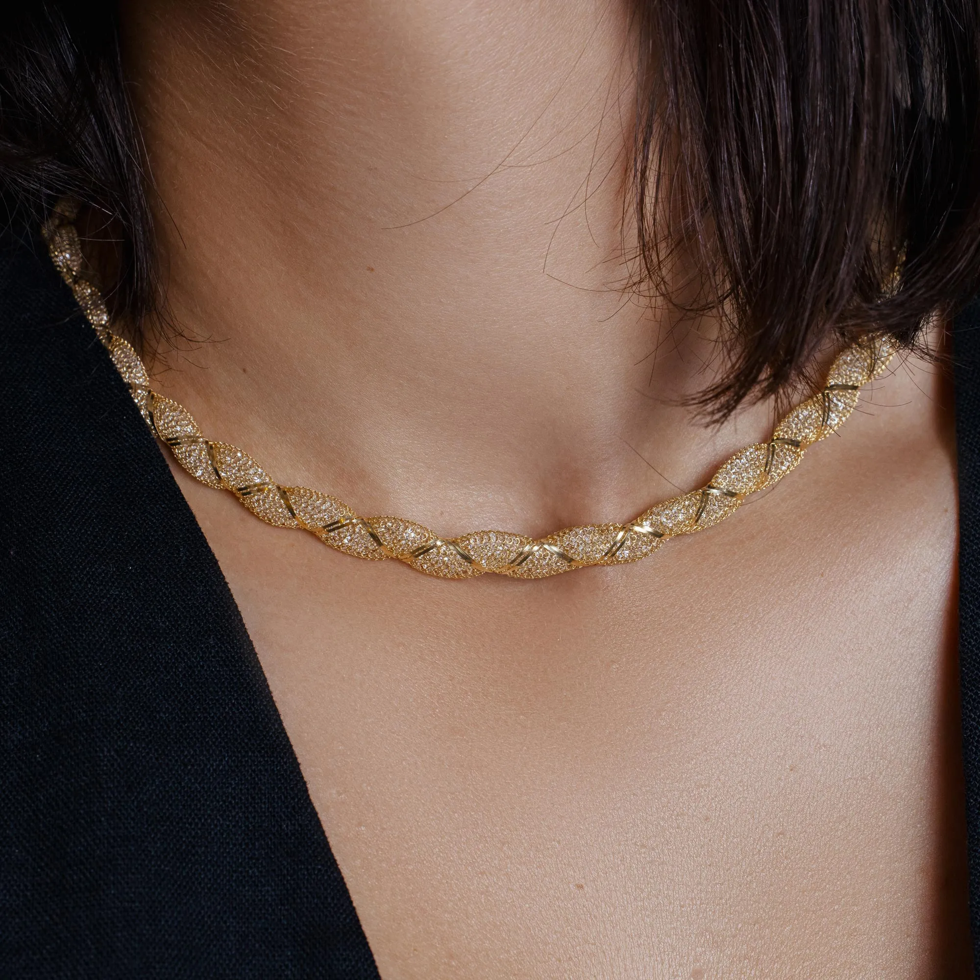 Gold Plated 925 Sterling Silver Mesh Wrap Accent Necklace - ECN00017Y