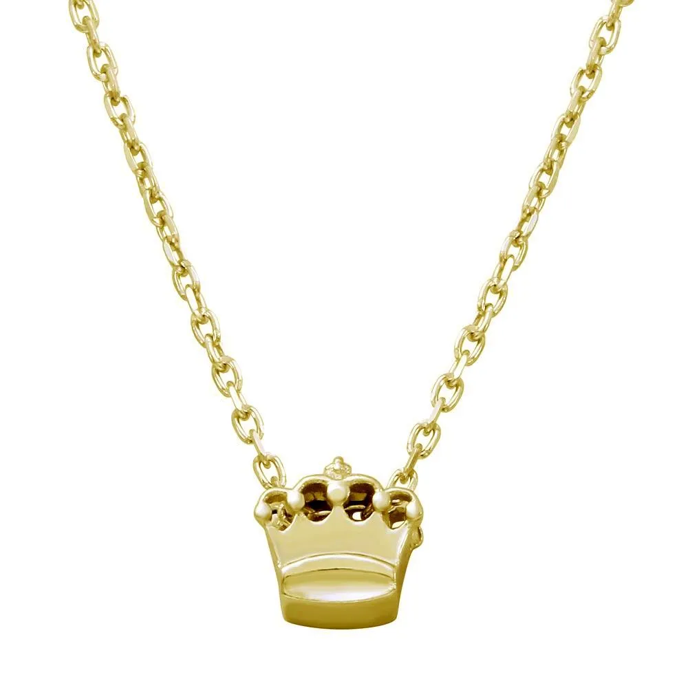 Gold Plated 925 Sterling Silver Mini Crown Pendant Necklace - JCP00003GP