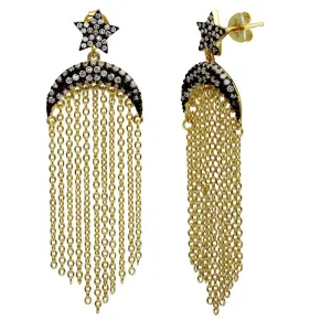 Gold Plated 925 Sterling Silver Moon and Star with Tassel - BGE00580