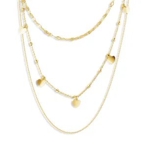 Gold Plated 925 Sterling Silver Multi Chain Dangling Hearts Necklace - ECN00054GP