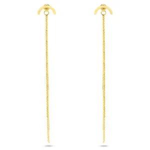 Gold Plated 925 Sterling Silver Multi Herringbone Dangling Crescent Stud Earrings - ECE00066GP