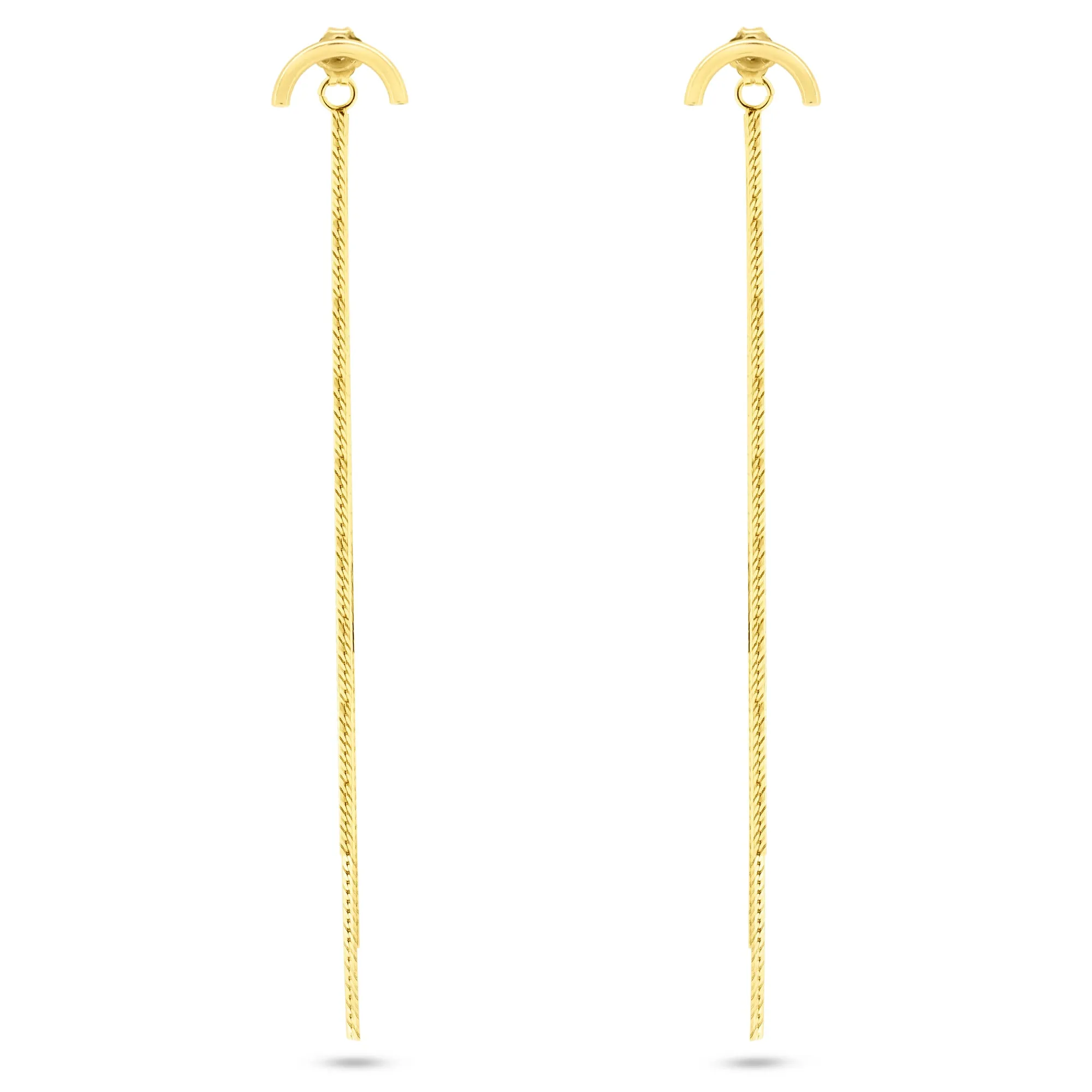 Gold Plated 925 Sterling Silver Multi Herringbone Dangling Crescent Stud Earrings - ECE00066GP