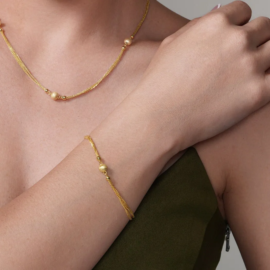 Gold Plated 925 Sterling Silver Multi Stand Beaded Bracelet - DIB00012GP