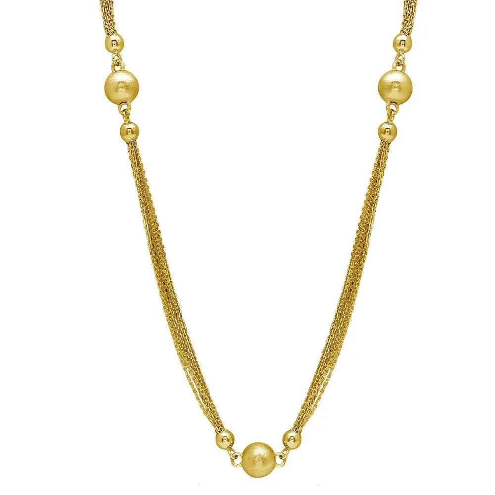 Gold Plated 925 Sterling Silver Multi Strands Beaded Necklace - DIN00034GP