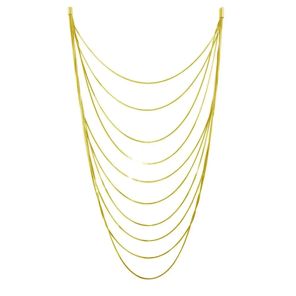 Gold Plated 925 Sterling Silver Multiple Chain Necklace - ECN00031GP