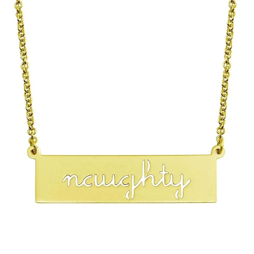 Gold Plated 925 Sterling Silver Naughty Engraved Bar Pendant Necklace  - ARN00057GP
