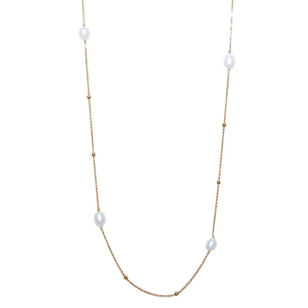 Gold Plated 925 Sterling Silver Necklace with Freshwater Pearls and Beads - ECN00028GP