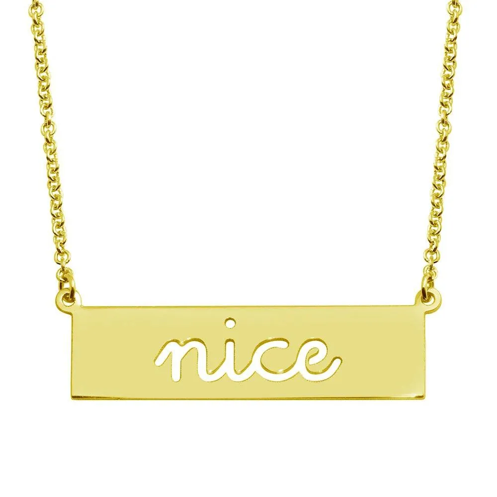 Gold Plated 925 Sterling Silver Nice Engraved Bar Pendant Necklace  - ARN00058GP