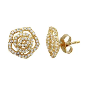 Gold Plated 925 Sterling Silver Outline CZ Flower Stud Earrings - GME00109GP