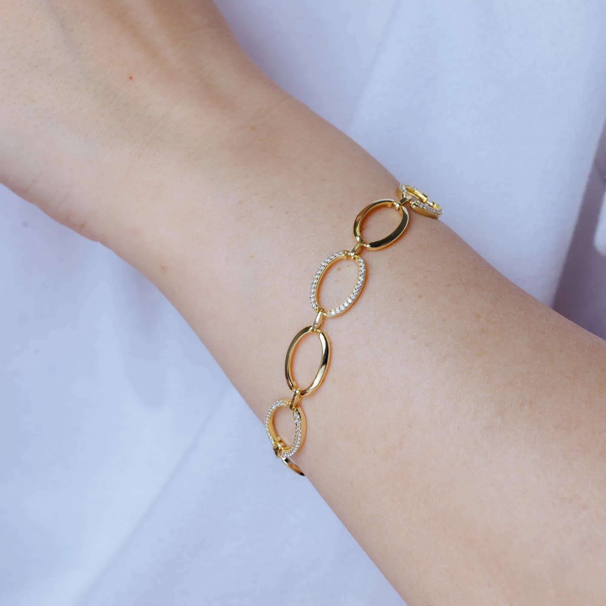 Gold Plated 925 Sterling Silver Oval CZ Bracelet - STB00580GP