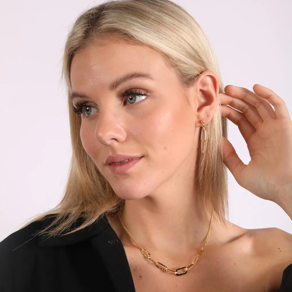 Gold Plated 925 Sterling Silver Paperclip Chain Textured Necklace - ITN00155-GP