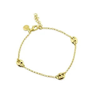 Gold Plated 925 Sterling Silver Puffed Mariner Charm Lariat Bracelet - ITB00328-GP