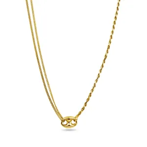 Gold Plated 925 Sterling Silver Puffed Mariner Double Strand Curb and Rope Adjustable Link Necklace - ITN00159-GP