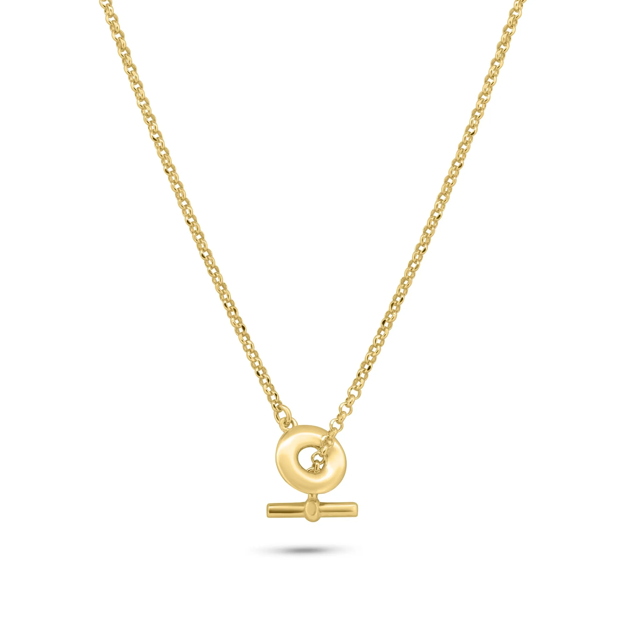 Gold Plated 925 Sterling Silver Rolo Adjustable Donut and Bar Necklace - ITN00161-GP
