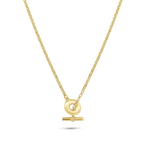 Gold Plated 925 Sterling Silver Rolo Adjustable Donut and Bar Necklace - ITN00161-GP