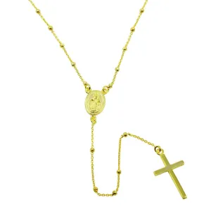 Gold Plated 925 Sterling Silver Rosary Beaded Necklace - DIN00095GP