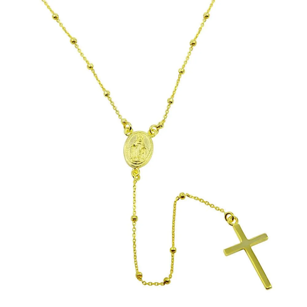 Gold Plated 925 Sterling Silver Rosary Beaded Necklace - DIN00095GP
