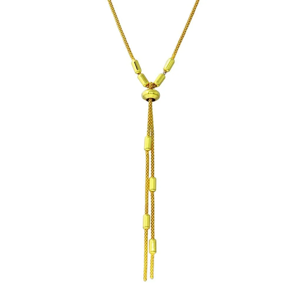 Gold Plated 925 Sterling Silver Round Bar Tassel Necklace with Adjustable Ring - ARN00034GP