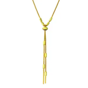 Gold Plated 925 Sterling Silver Round Bar Tassel Necklace with Adjustable Ring - ARN00034GP