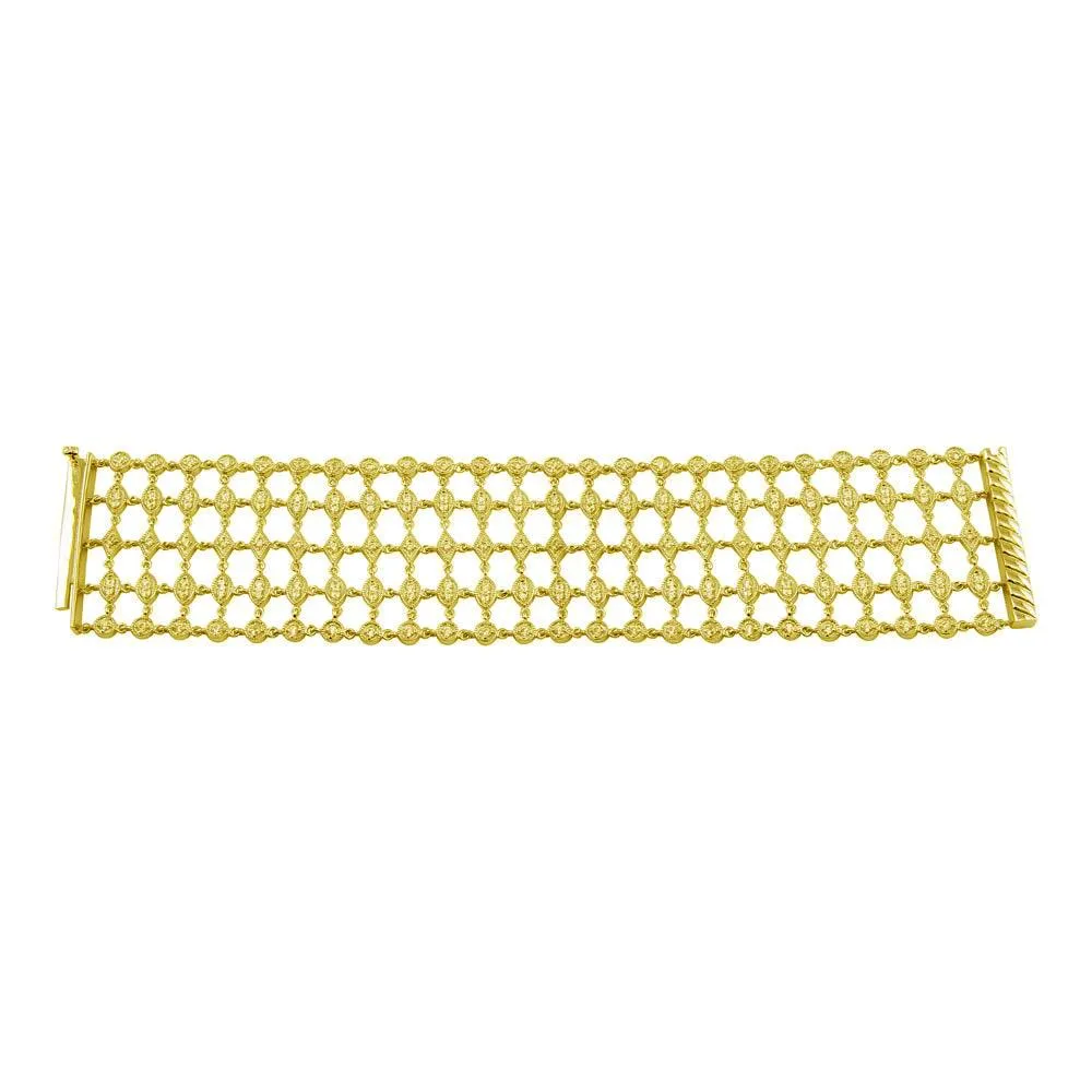 Gold Plated 925 Sterling Silver Round Clear CZ Net Bracelet - STB00361GP