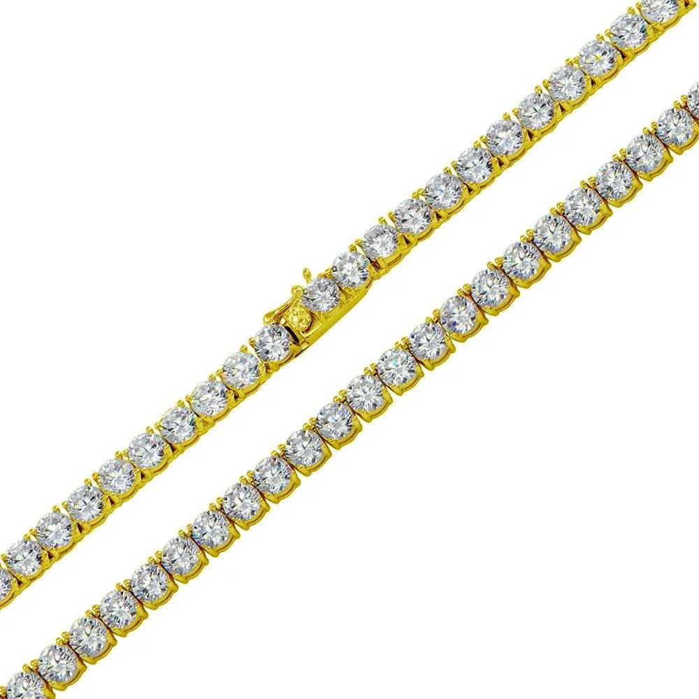 Gold Plated 925 Sterling Silver Round CZ Link Chains and Bracelet 5mm - STP01708 GP