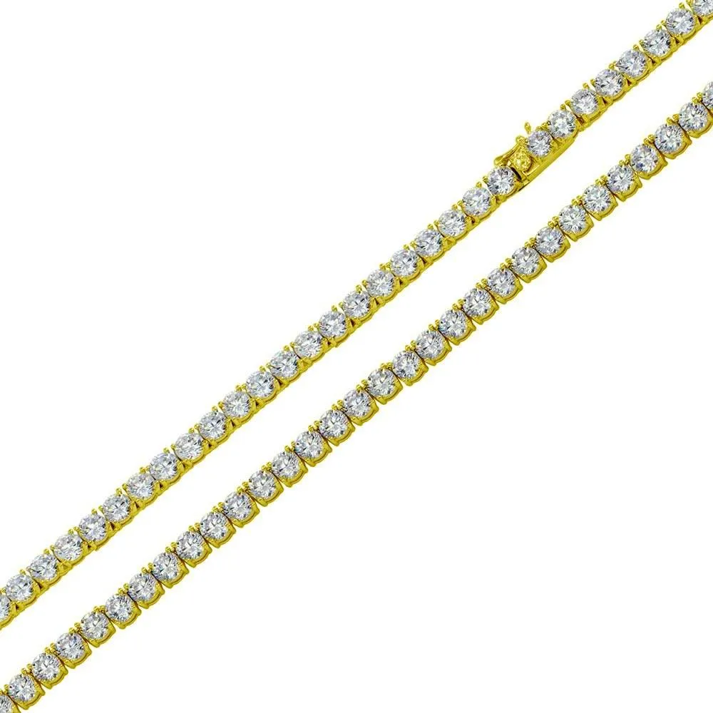 Gold Plated 925 Sterling Silver Round CZ Tennis Necklace and Bracelet 3mm - STP01709 GP