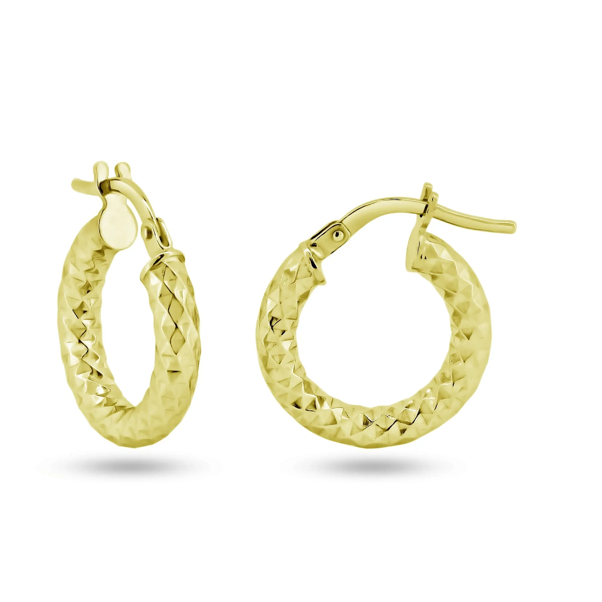 Gold Plated 925 Sterling Silver Silver 3mm Diamond Cut Textured Hoop Earrings - ARE00037GP