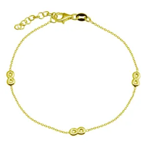 Gold Plated 925 Sterling Silver SIngle Strand Bracelet with 3 Infinity Element - VGB22GP