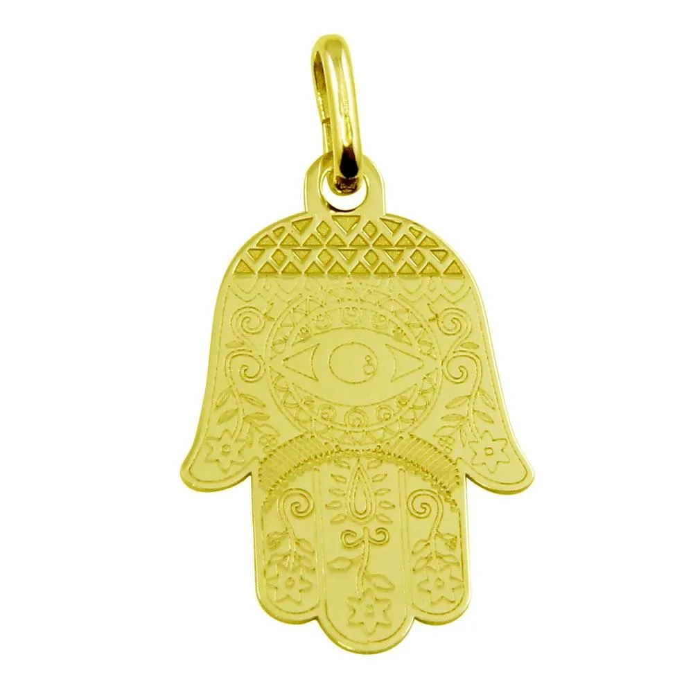 Gold Plated 925 Sterling Silver Small Hamsa Pendant - ECP00007GP