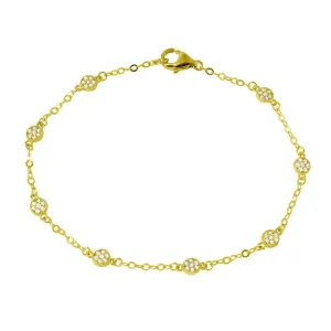 Gold Plated 925 Sterling Silver Small Round Floral CZ Bracelet - GMB00020GP