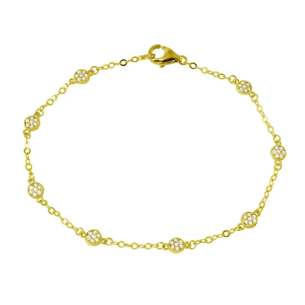 Gold Plated 925 Sterling Silver Small Round Floral CZ Bracelet - GMB00020GP