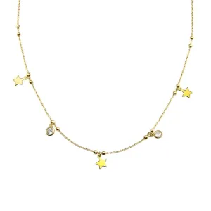Gold Plated 925 Sterling Silver Star and Beads CZ Necklace  - ARN00059GP