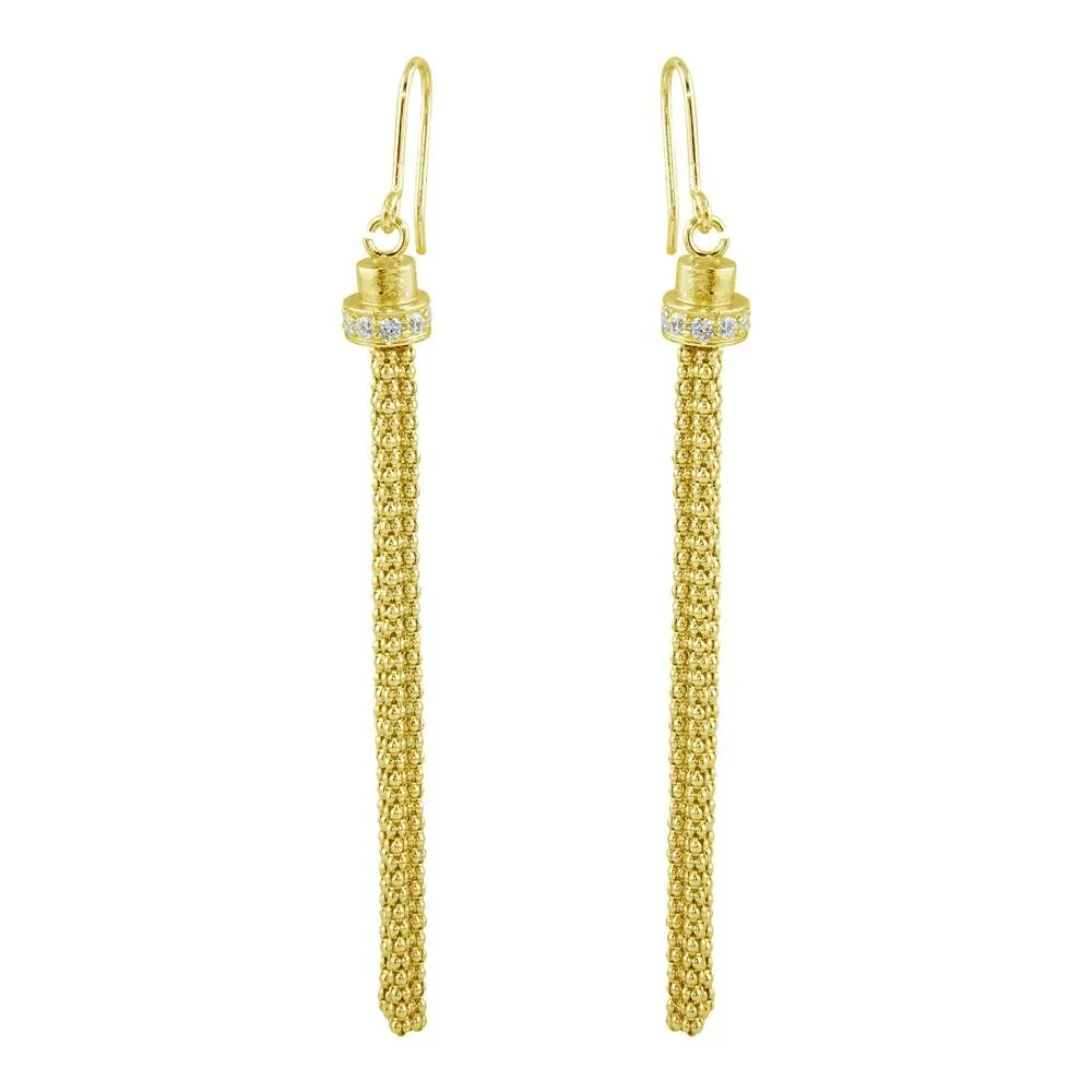 Gold Plated 925 Sterling Silver Tassel Drop Earrings with CZ - ARE00010GP
