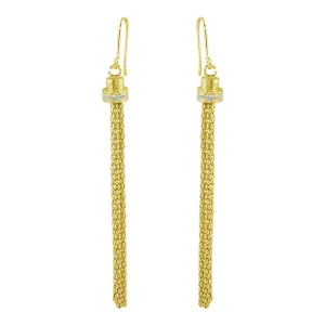 Gold Plated 925 Sterling Silver Tassel Drop Earrings with CZ - ARE00010GP