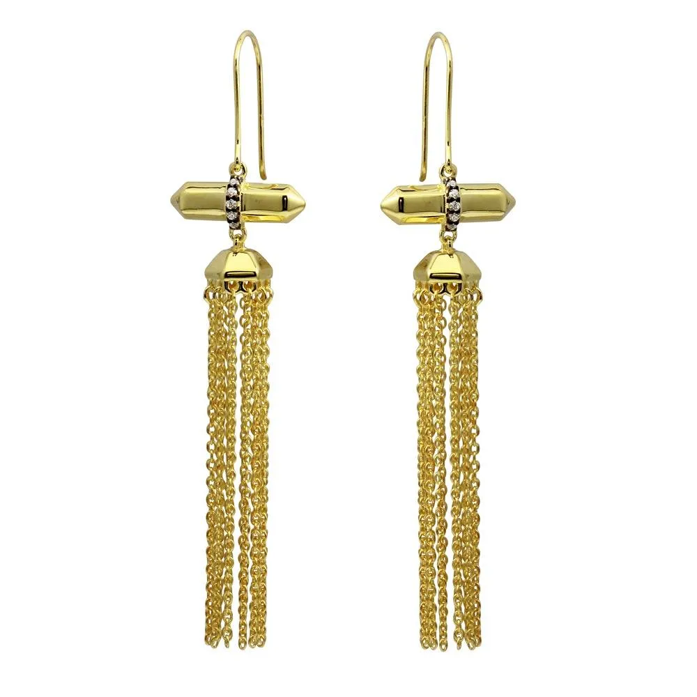 Gold Plated 925 Sterling Silver Tassel Earrings with CZ - BGE00579
