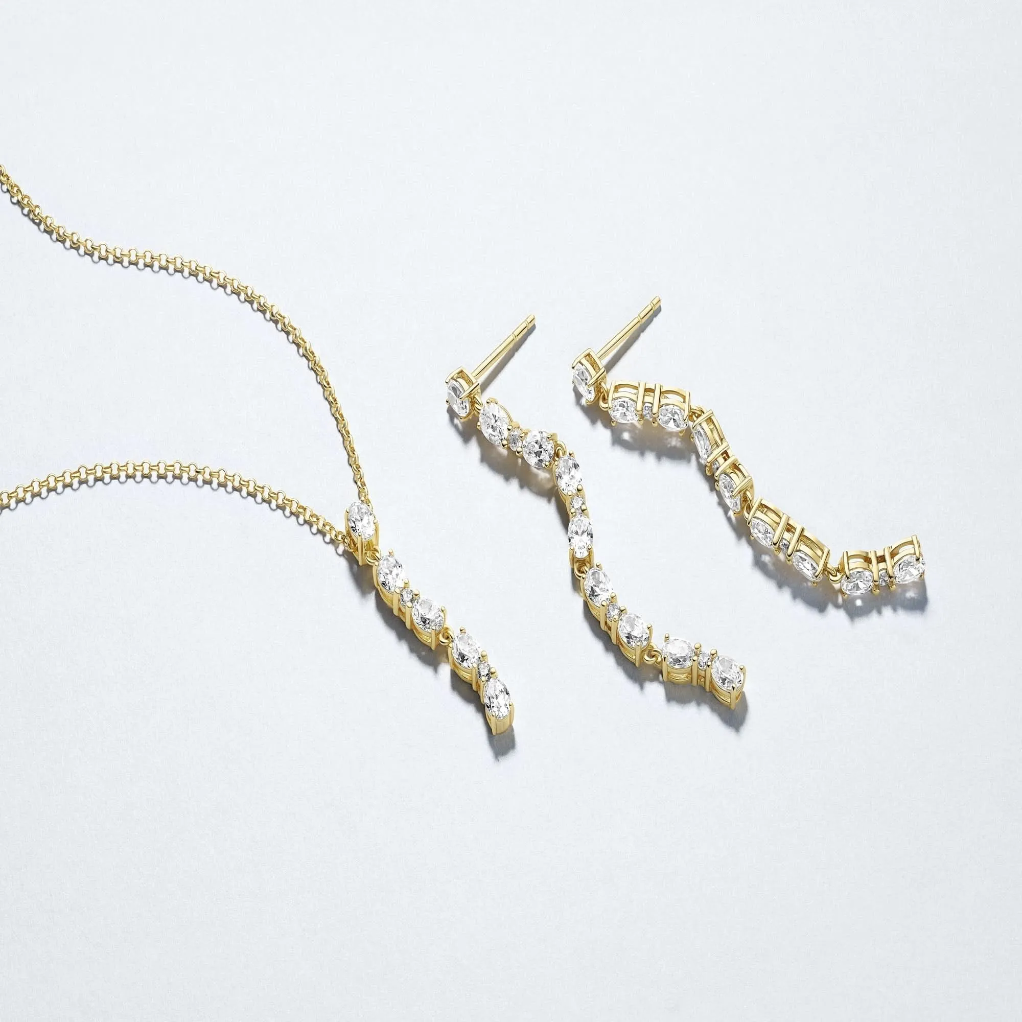 Gold Plated Ellera Ovale Lungo Necklace SJ-N2421-CZ-YG