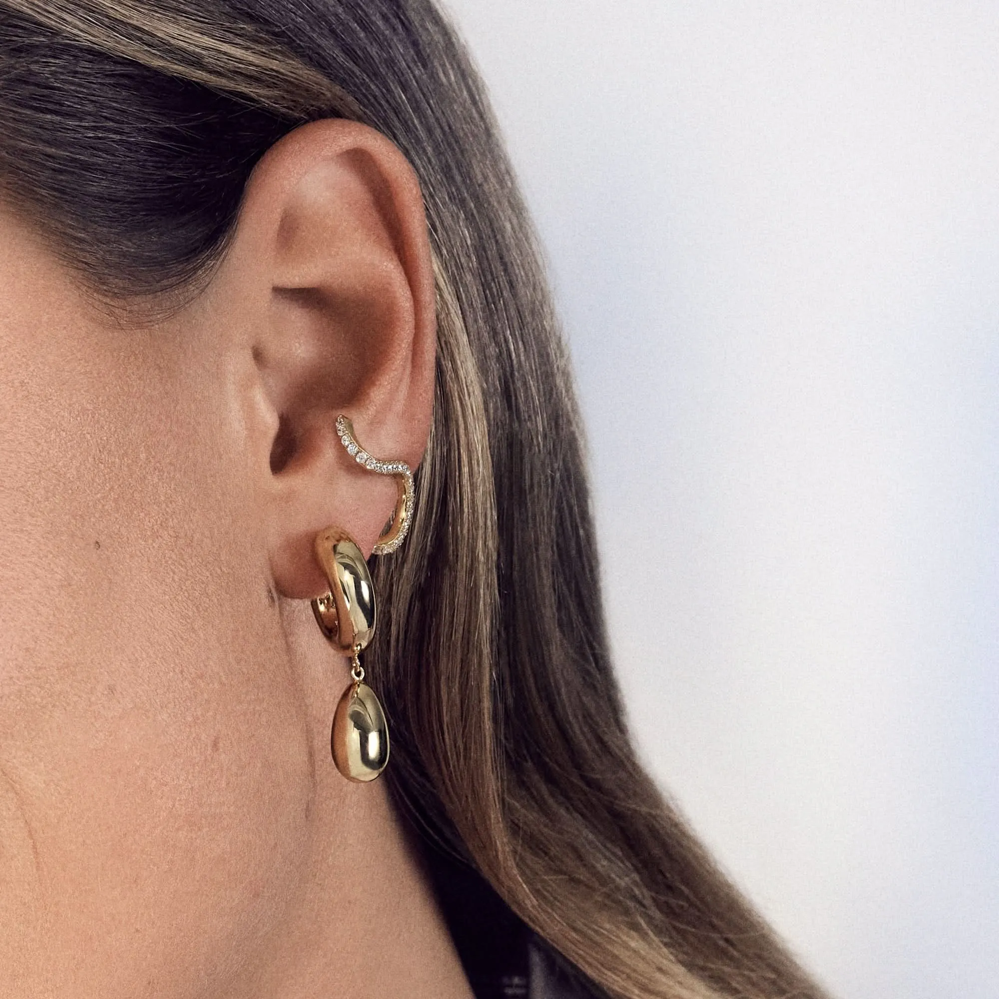 Gold Plated Goccia Pendolo Pianura Earrings SJ-E2587-YG
