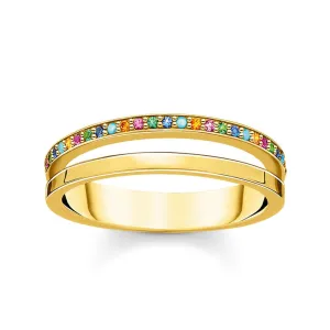 Gold Plated Sterling Silver Coloured Zirconia Double Band Ring