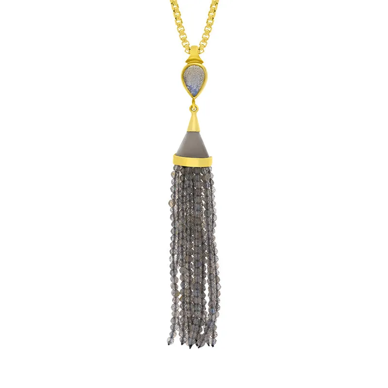 Gold Plated Sterling Silver Labradorite Cascade Tassel Necklace D