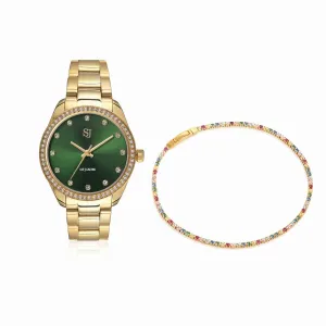 Gold Plated Valeria Set Green SJ-W1046SET-CZ-YG