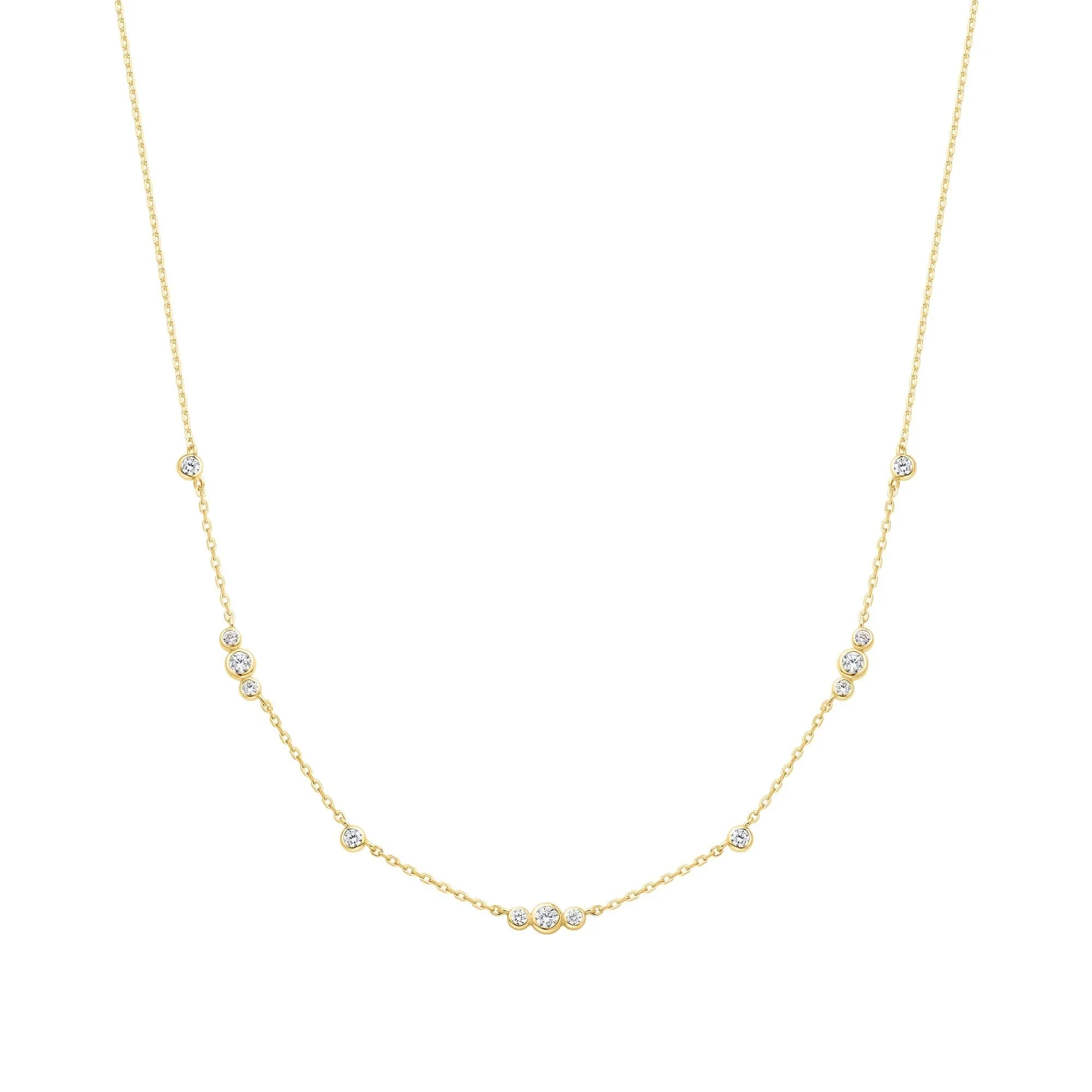 Gold Sparkling Bezel Cubic Zirconia Station Necklace N065-04G
