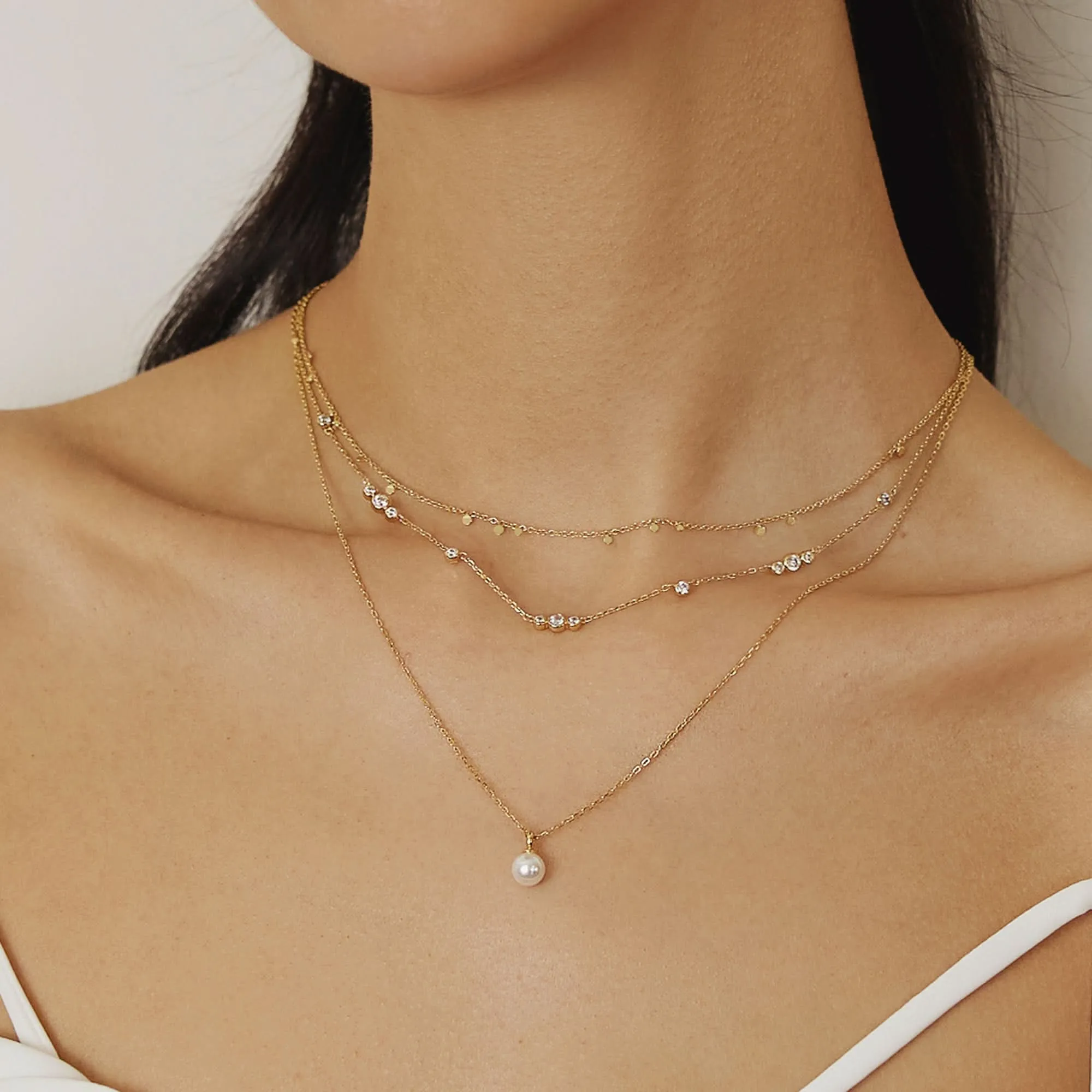Gold Sparkling Bezel Cubic Zirconia Station Necklace N065-04G