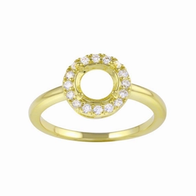 Gold Plated 925 Sterling Silver Clear CZ Round Mounting Ring - BGR01333GP