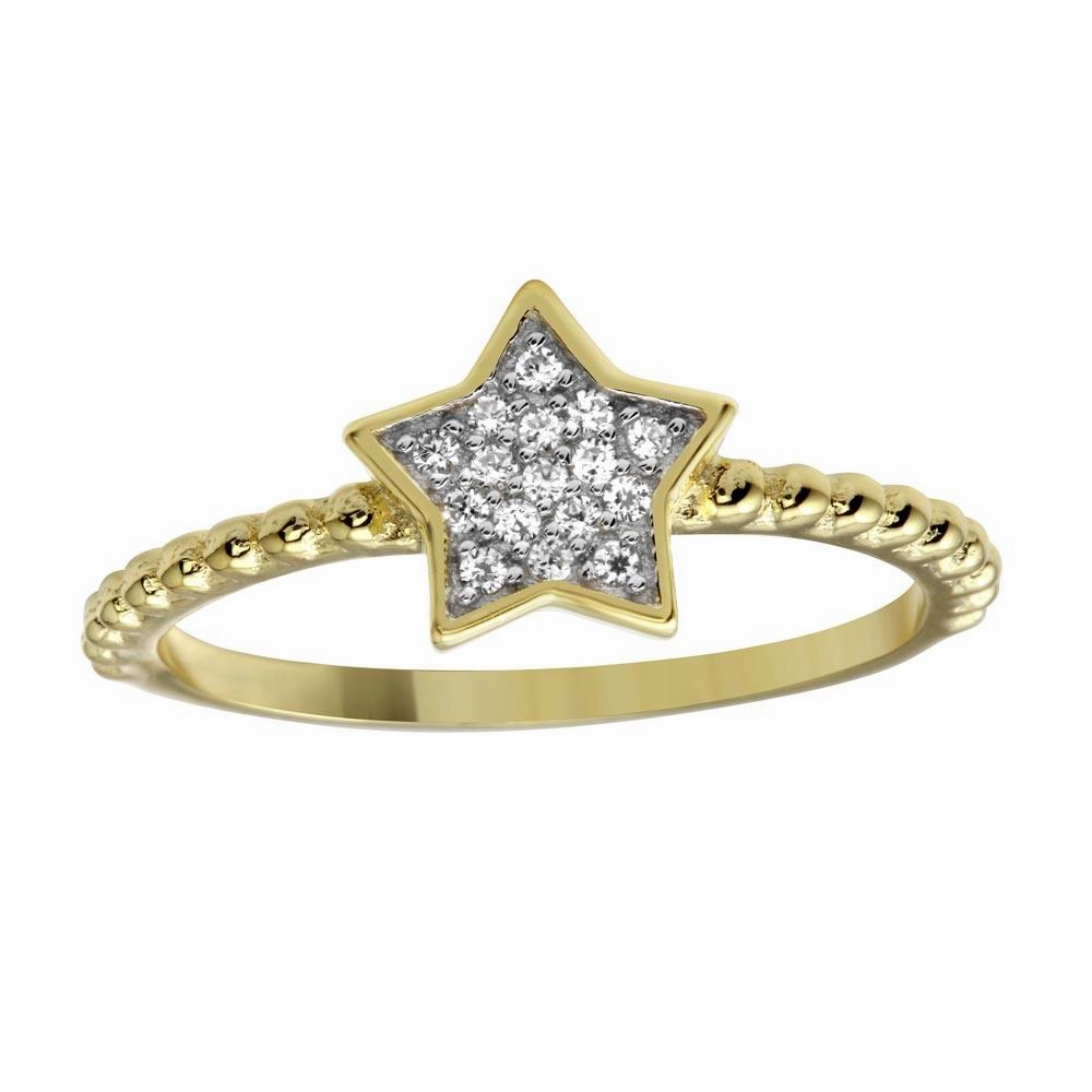 Gold Plated 925 Sterling Silver Small Star Ring with CZ - BGR01180