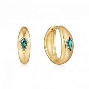 Gold Teal Sparkle Dome Hoop Earrings E041-06G-G