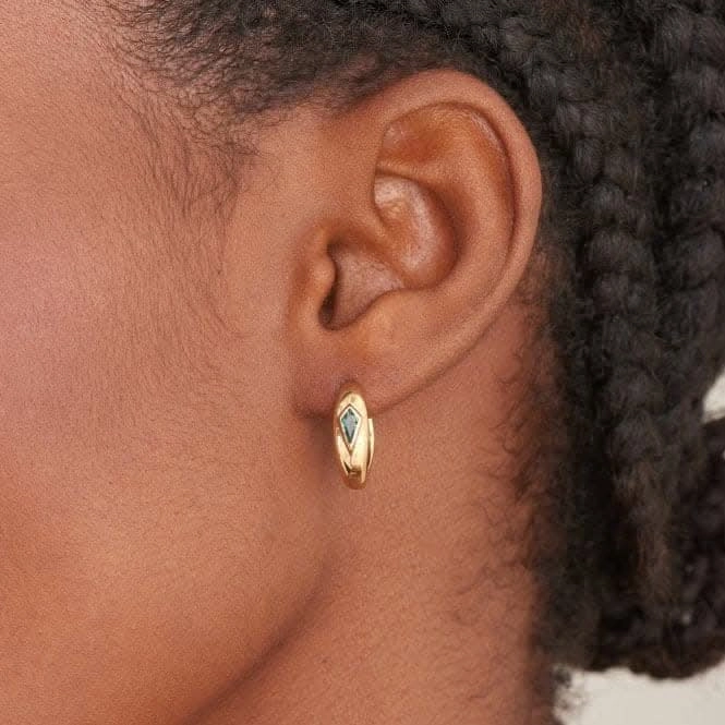 Gold Teal Sparkle Dome Hoop Earrings E041-06G-G