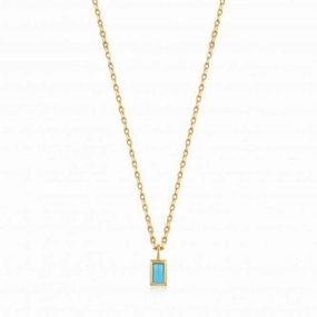 Gold Turquoise Drop Pendant Necklace N033-01G