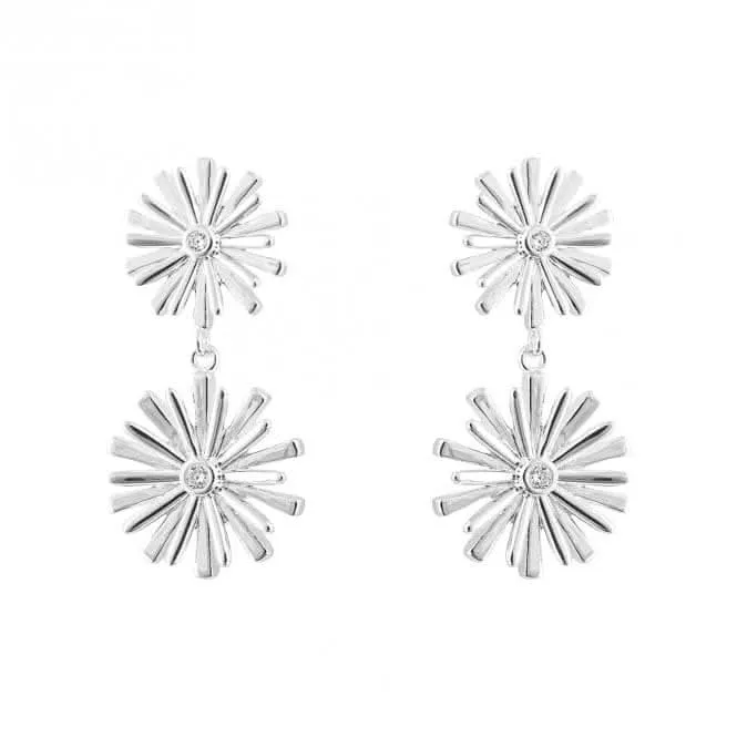 Graphic 3D Flower With Zirconia Long Earrings E6253C