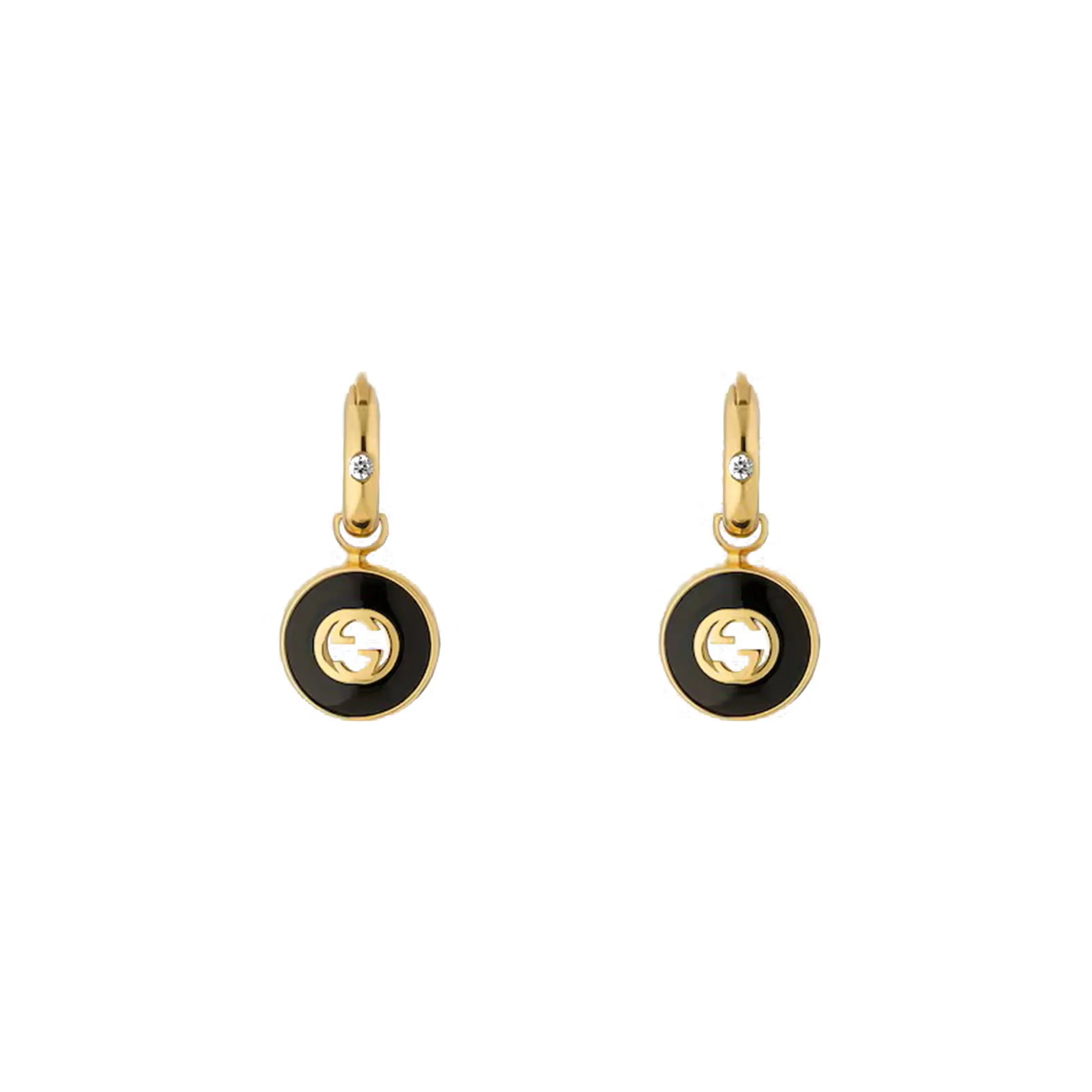 Gucci Interlocking 18ct Yellow Gold Black Onyx Hoop Earrings